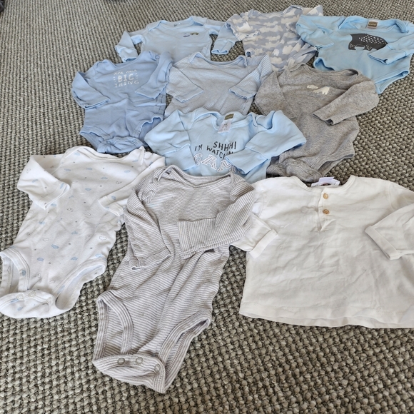 Baby Boy Huge Lot of Bodysuits in Blue/Neutral Colors - Picture 2 of 5